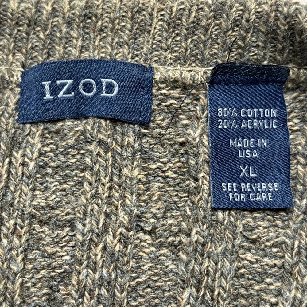 Vtg Izod Cable Knit Sweater Mens XL Brown 90s Cotton Blend Granola USA Made